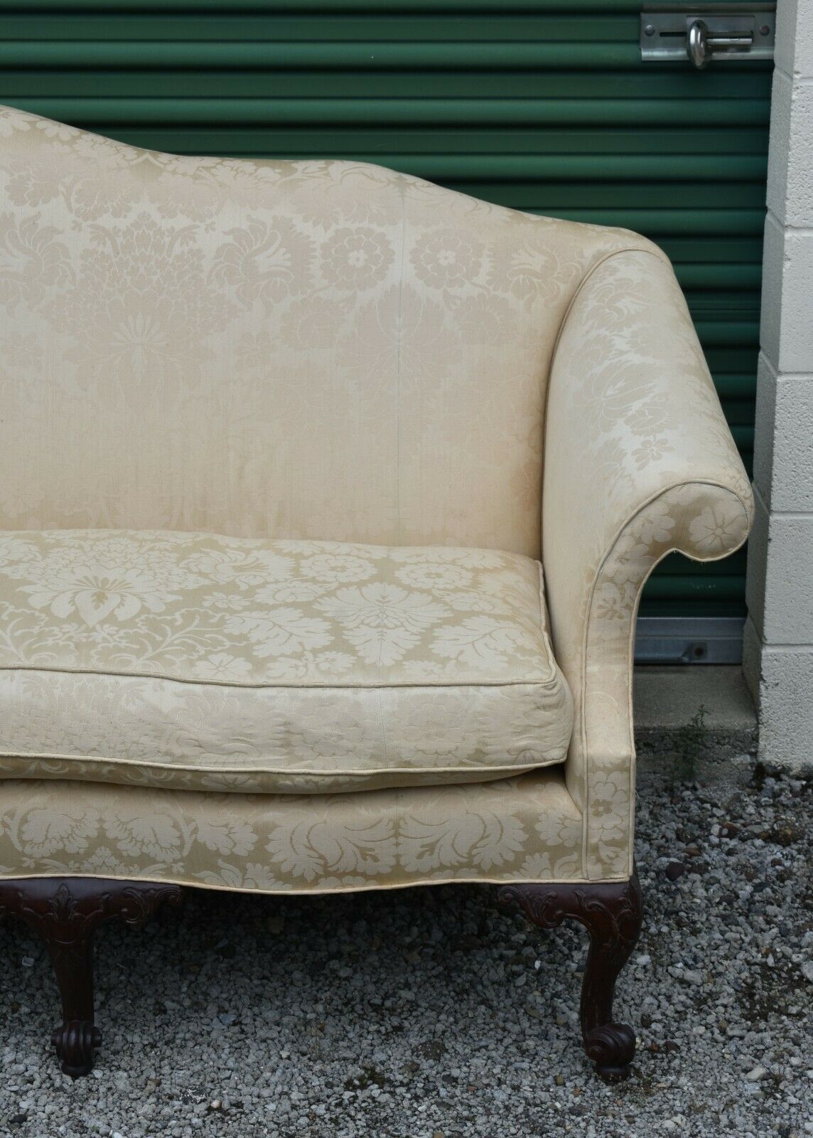 Baker Furniture Mahogany Chippendale Sofa with High End Damask Fabric