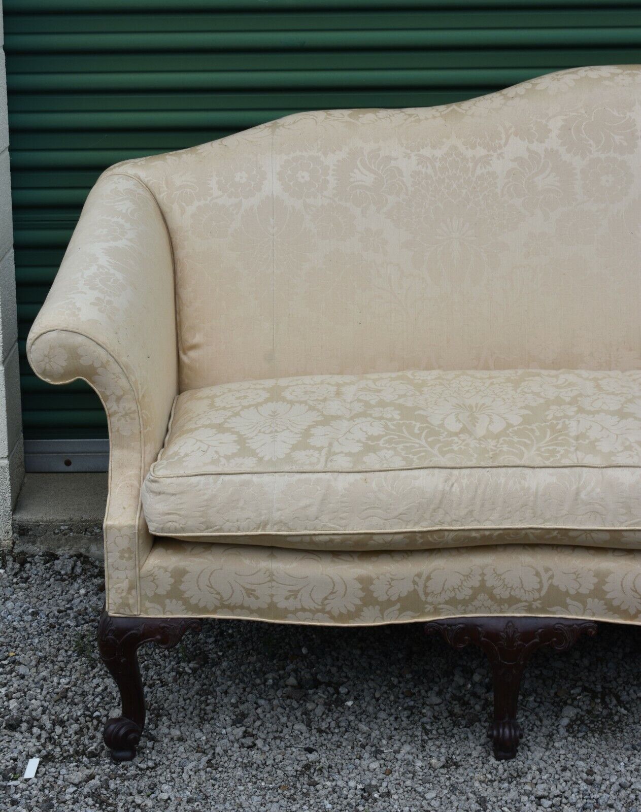 Baker Furniture Mahogany Chippendale Sofa with High End Damask Fabric