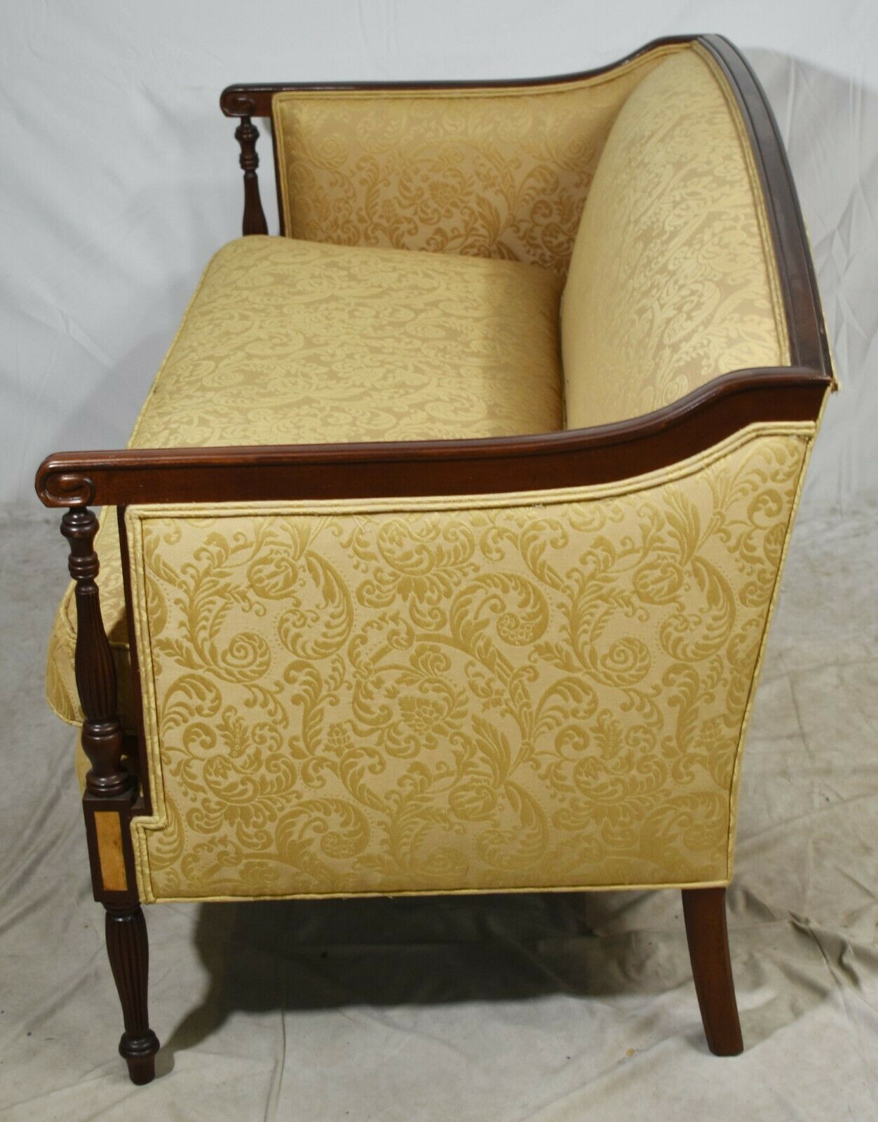 Hickory Chair James River Mahogany Sheraton Settee Sofa Silk Gold Damask Fabric