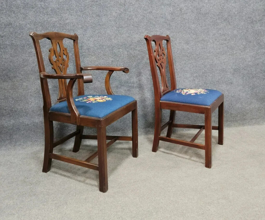Set Of 6 HENKEL HARRIS Mahogany Dining Room Chairs Model 101 Needlepoint Fabric