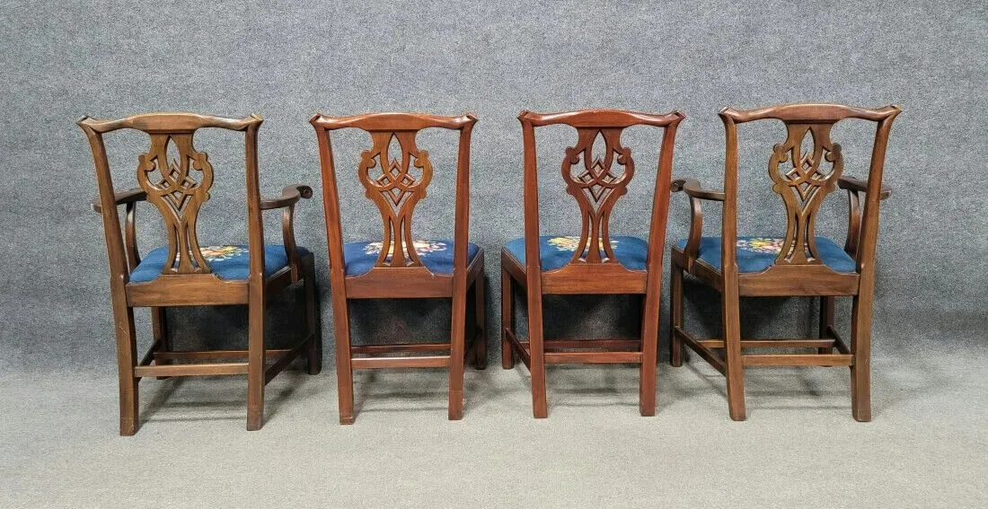 Set Of 6 HENKEL HARRIS Mahogany Dining Room Chairs Model 101 Needlepoint Fabric