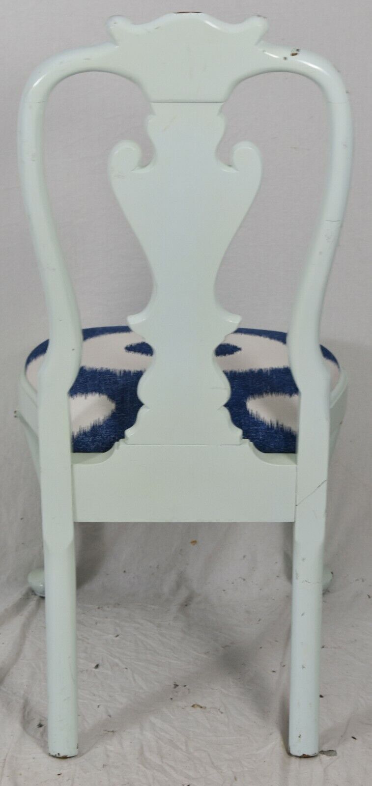 Stickley Williamsburg Style Mahogany Queen Anne Chair Blue & White Fabric