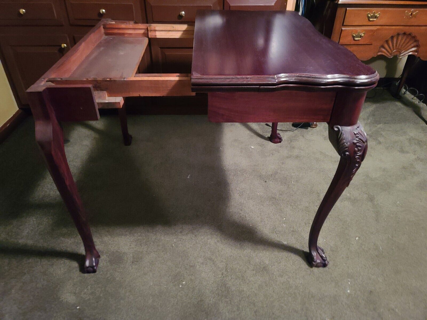 19th Century Mahogany Chippendale Game Table Flip Top Newly Refinished Clawfoot