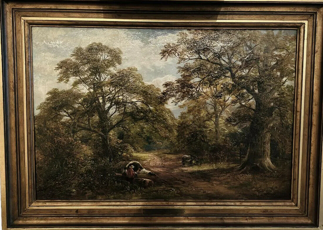 George Turner (1841-1910) Original Oil, "Gypsies in Swarkestone Moor Lane"