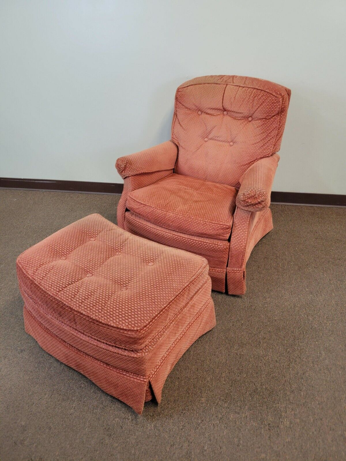 Baker Furniture Club Chair with Ottoman Tufted Upholstery