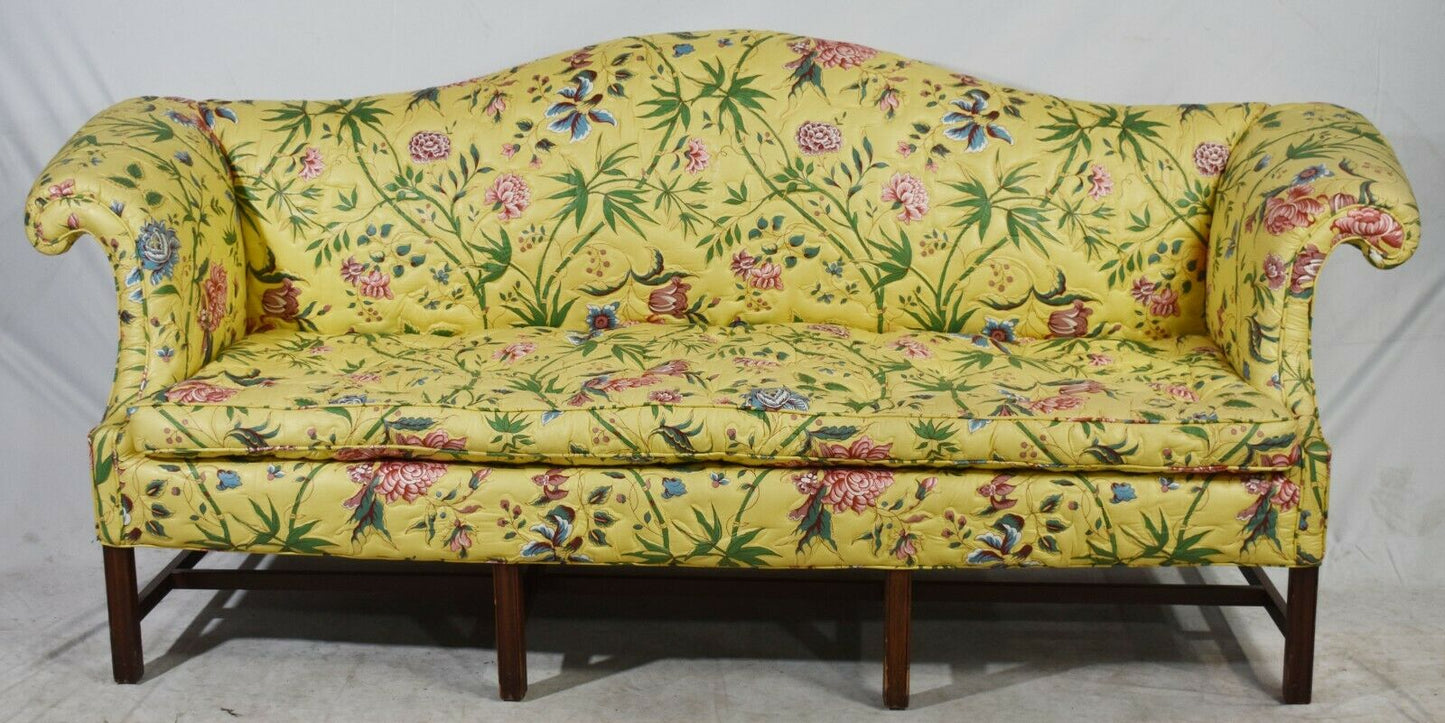 Baker Furniture Mahogany Chippendale Sofa High End Quitted Floral Fabrics Throws