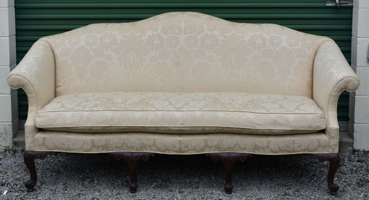 Baker Furniture Mahogany Chippendale Sofa with High End Damask Fabric