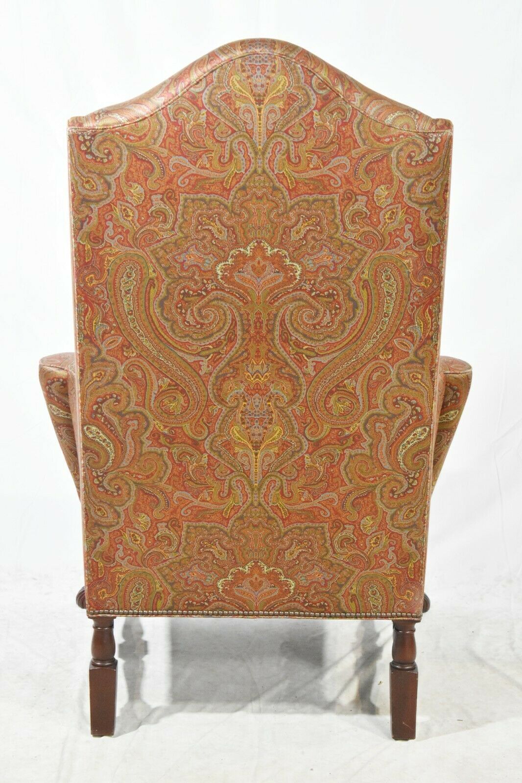 Baker Stately Homes Collection Irish Mahogany Wing Chair Silk Paisley Fabric