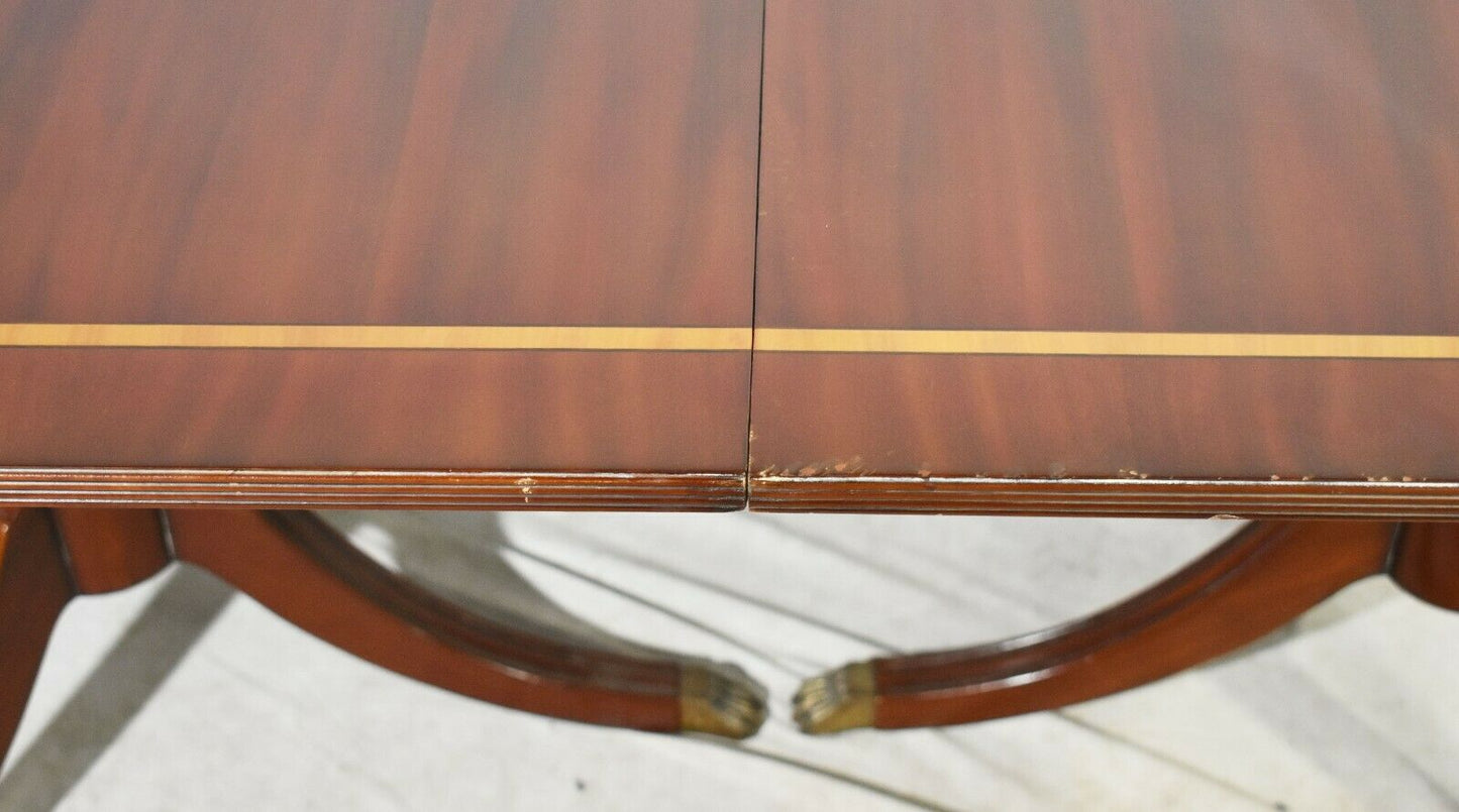 Banded Mahogany Duncan Phyfe Dining Table Williamsburg Style Brass Paw 2 Leaves