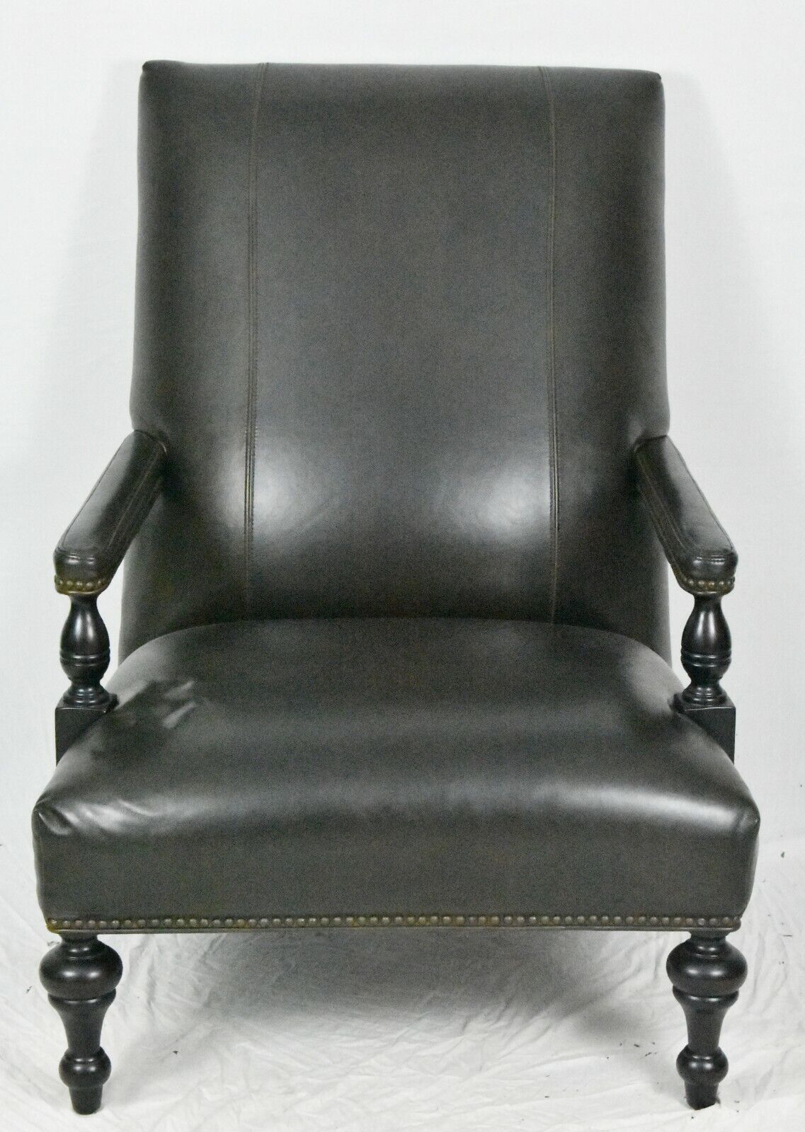 Dark Brown Leather club chair & Ottoman with Nail head trim