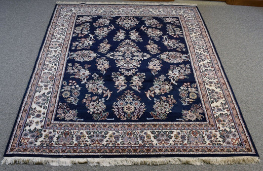 Designer Hand Knotted Sapphire Rug Made in India, 100% Wool Pile Bloomingdale