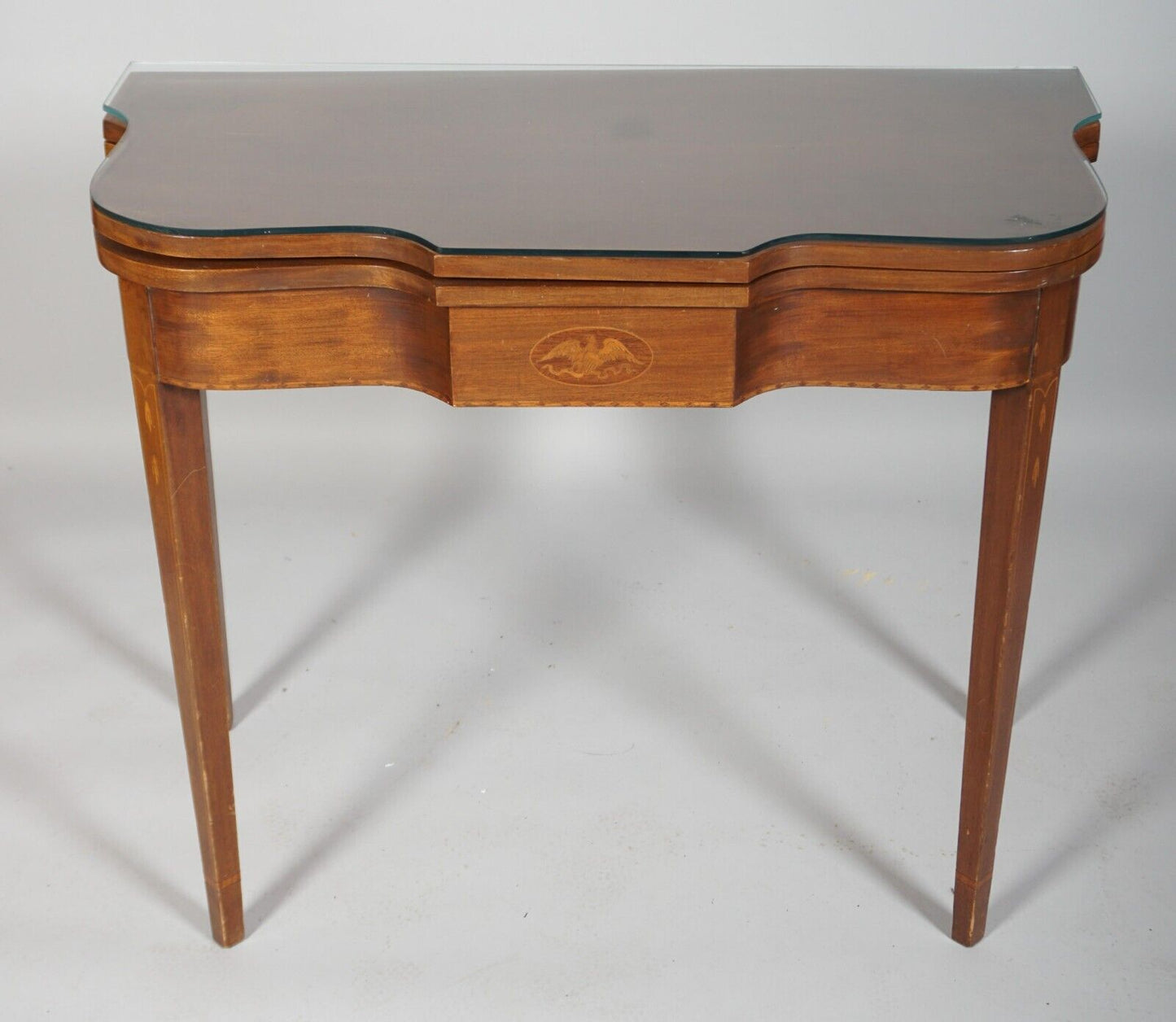 Federal Style Mahogany Flip Top Game Table Console Table Satinwood Eagle Inlays