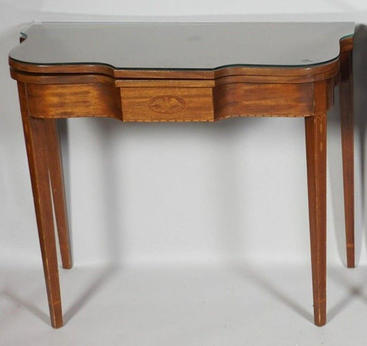 Federal Style Mahogany Flip Top Game Table Console Table Satinwood Eagle Inlays