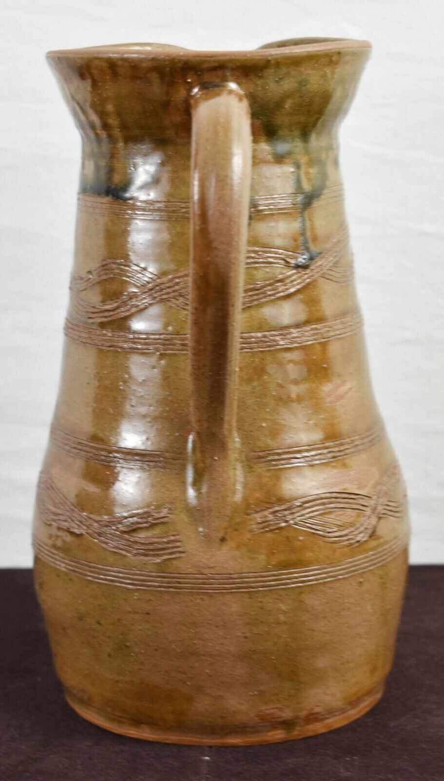 Folk Art Pottery Salt Drip Glazed Pottery Pitcher Signed Trip Pottery