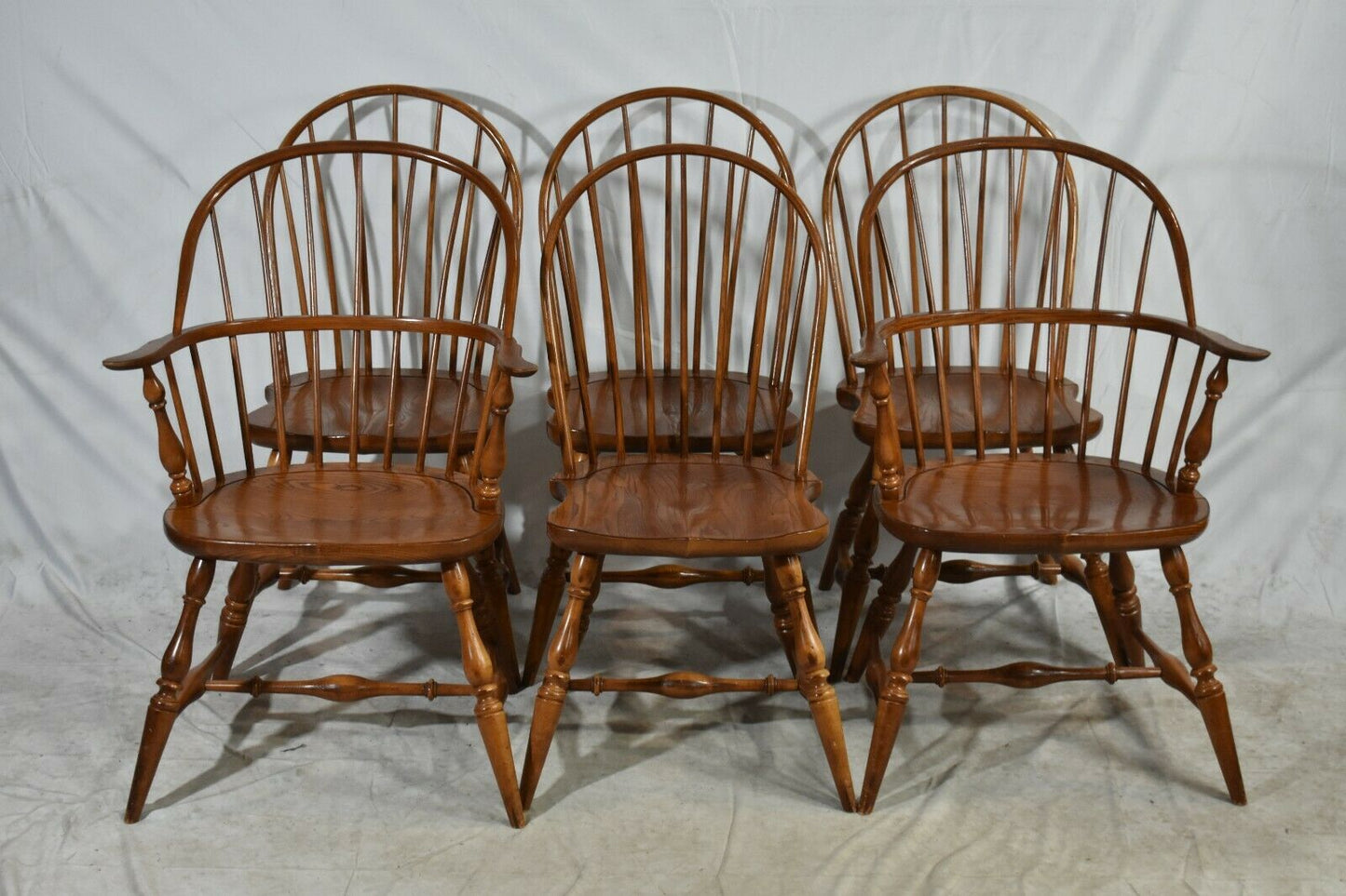 Frederick Duckloe & Bros Vintage Set 6 Loop back Windsor Dining Chairs