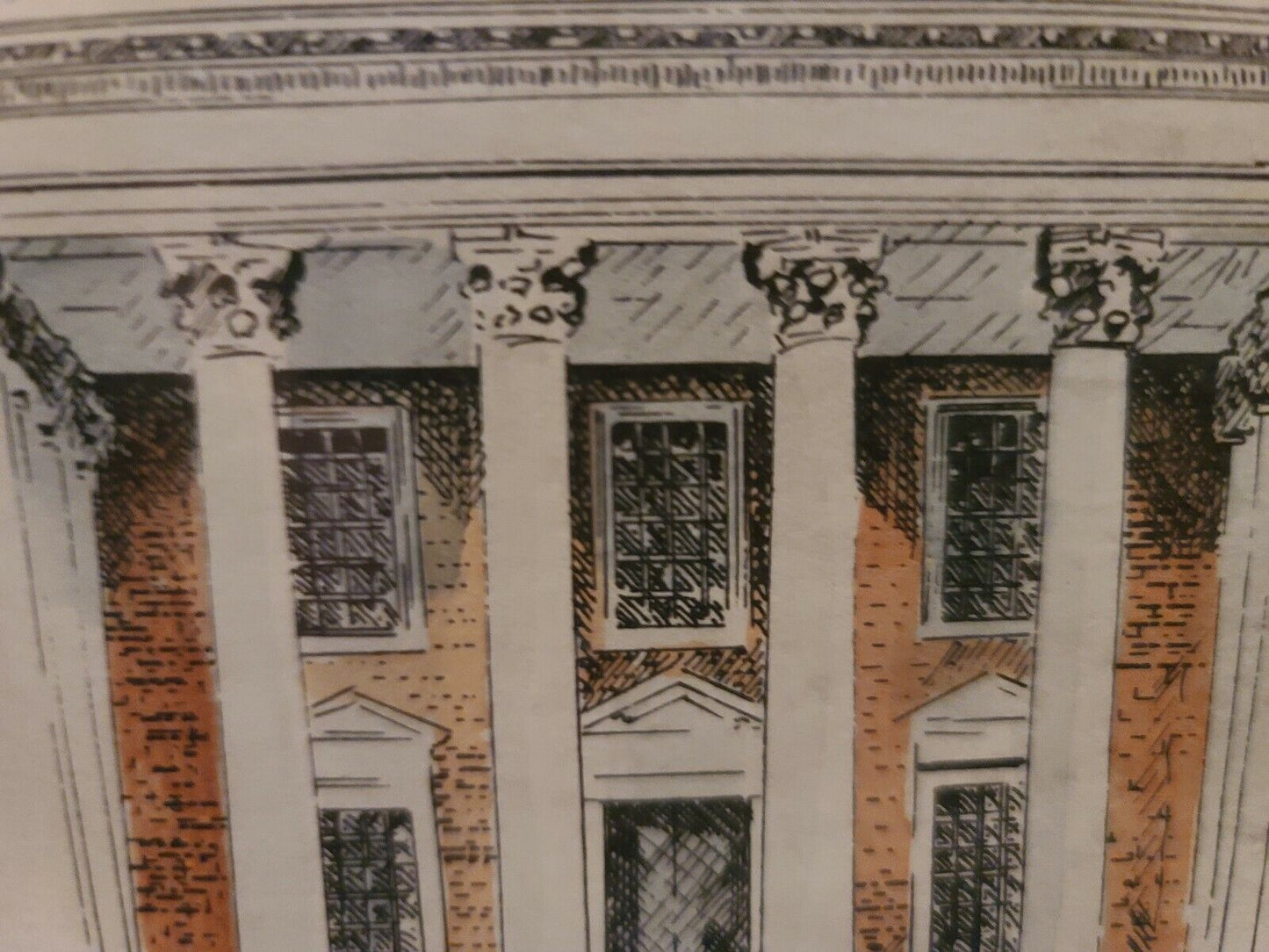 Framed Hand Colored Print The Rotunda, University of Virginia by Mary Stokes