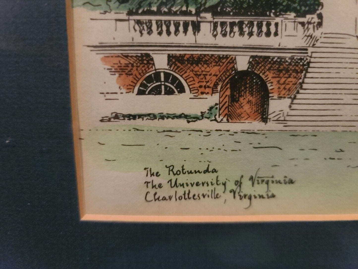 Framed Hand Colored Print The Rotunda, University of Virginia by Mary Stokes