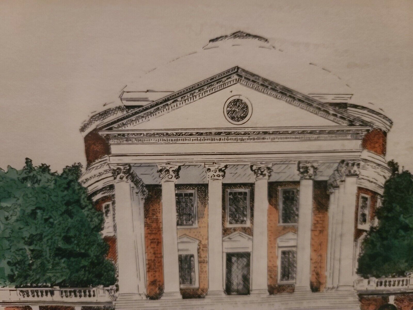 Framed Hand Colored Print The Rotunda, University of Virginia by Mary Stokes