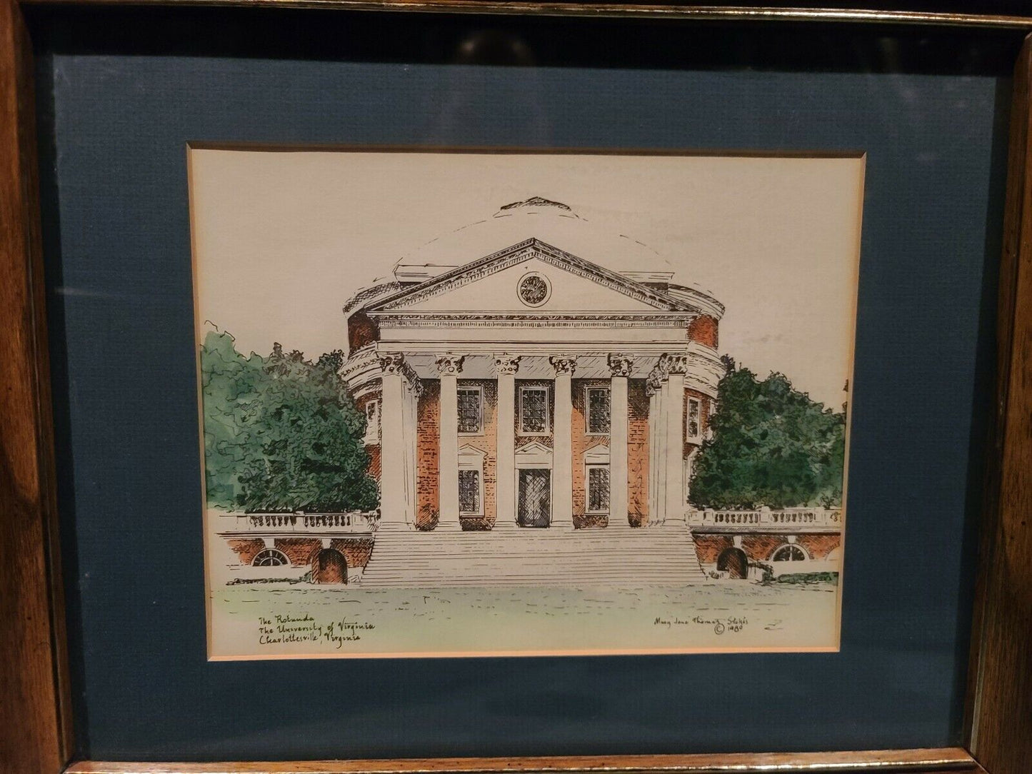 Framed Hand Colored Print The Rotunda, University of Virginia by Mary Stokes