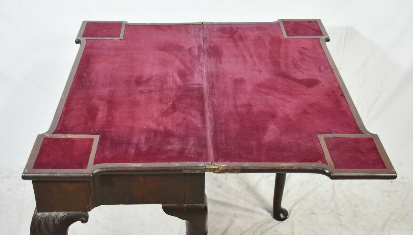 George II 18th Century Mahogany Irish Chippendale Game Table Flip Top Felt Top