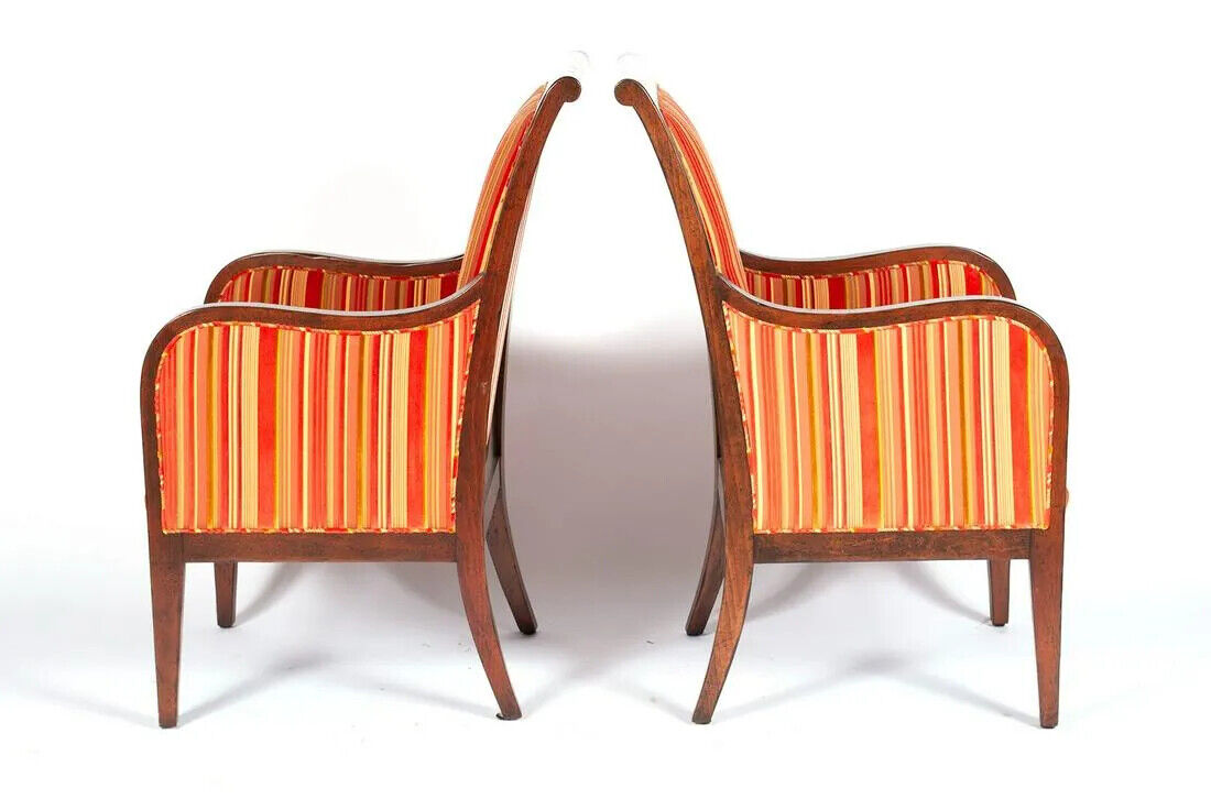 Pair of Baker Mahogany ARMCHAIRS Striped Fabric