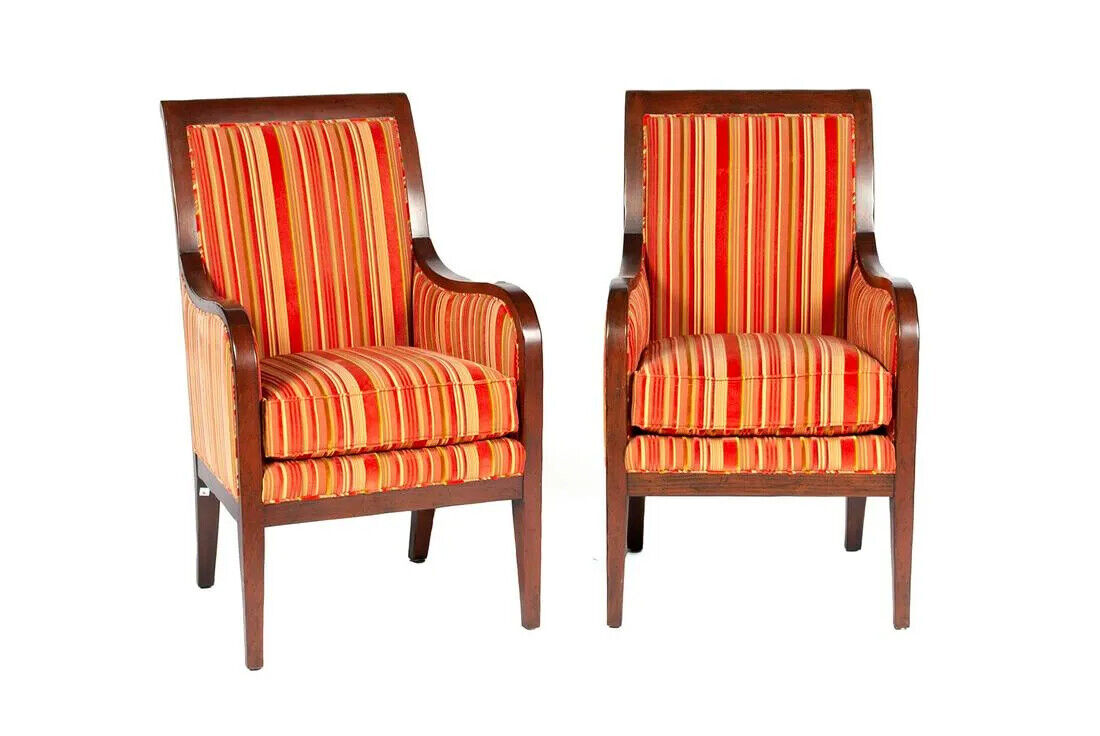 Pair of Baker Mahogany ARMCHAIRS Striped Fabric