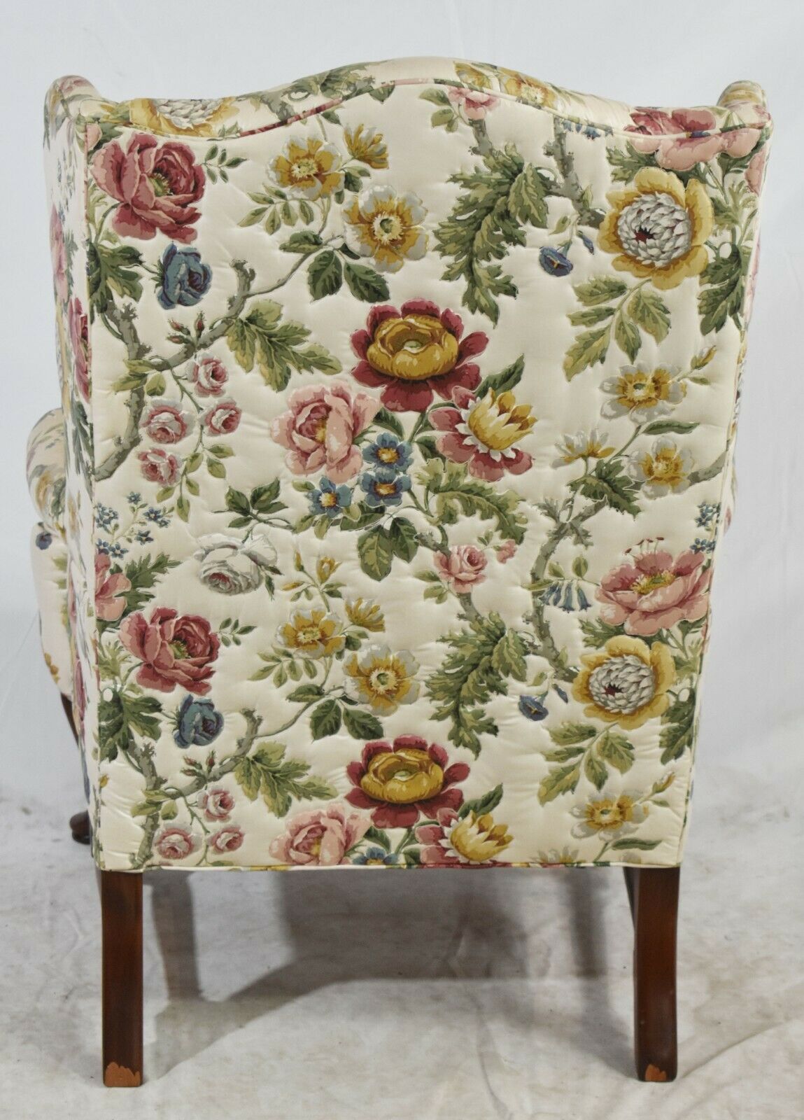 Hickory Chair Queen Anne Mahogany Wing Chair Williamsburg Style Quilt Fabric