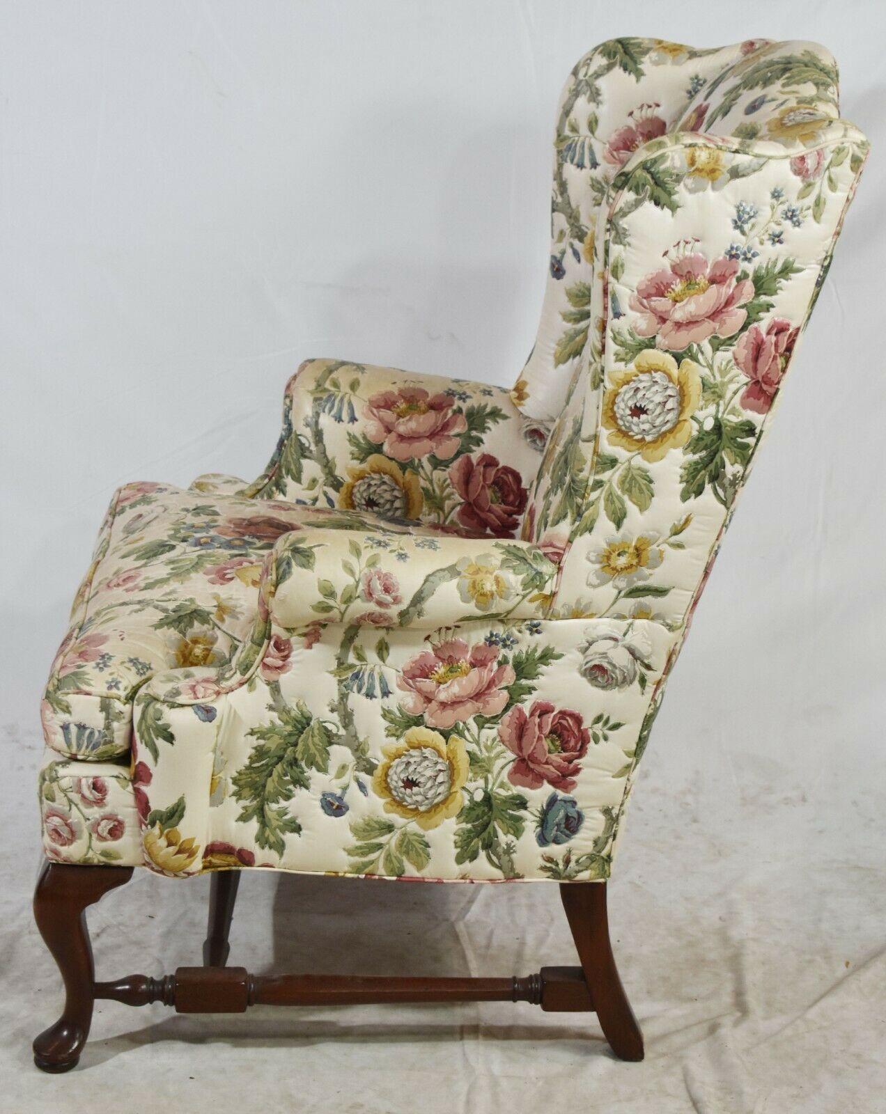 Hickory Chair Queen Anne Mahogany Wing Chair Williamsburg Style Quilt Fabric