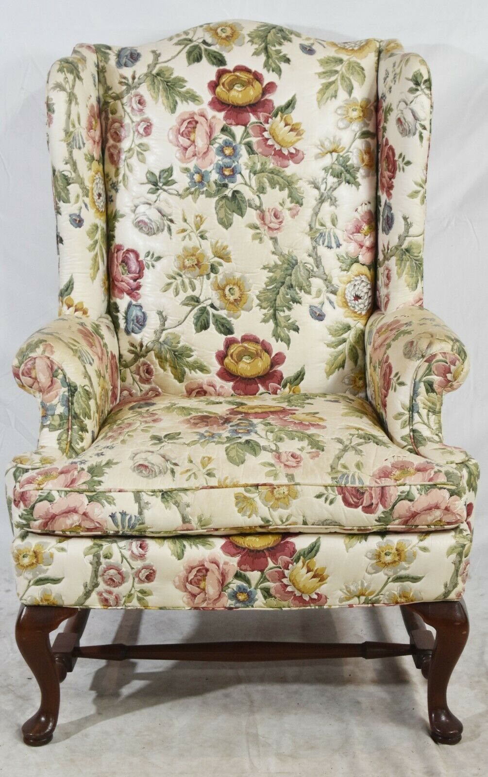 Hickory Chair Queen Anne Mahogany Wing Chair Williamsburg Style Quilt Fabric