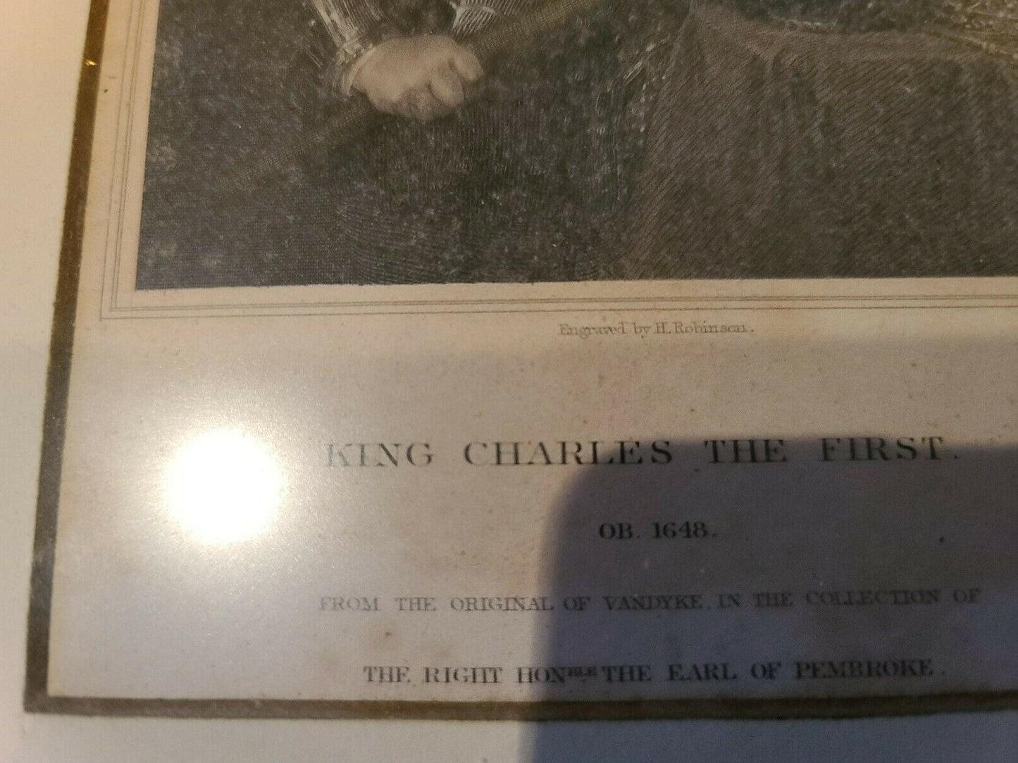 King Charles the First Hand Colored Engraving English Royalty by H. Robinson