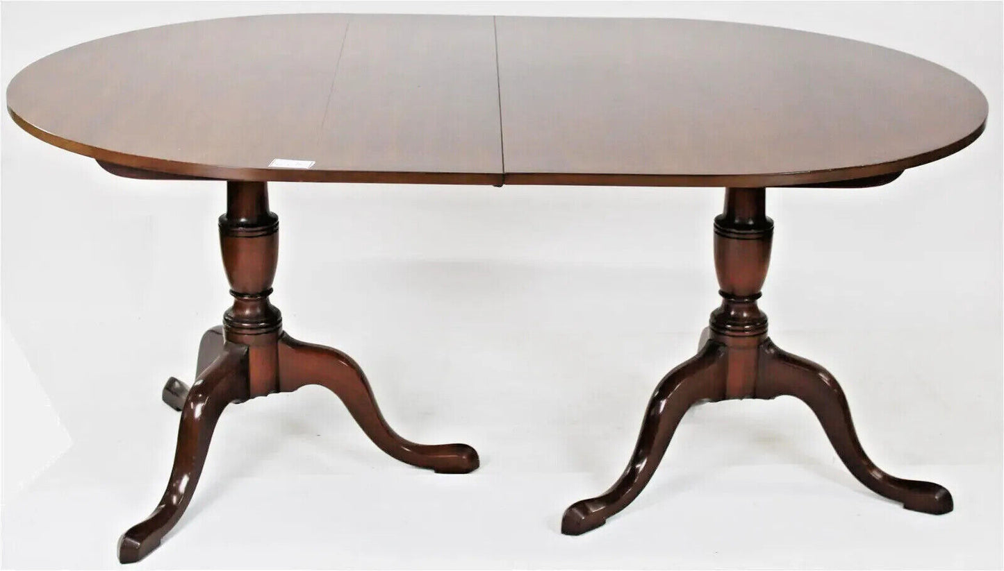 Kittinger Queen Anne Style Mahogany Two Pedestal Dining Table with 3 Leaves