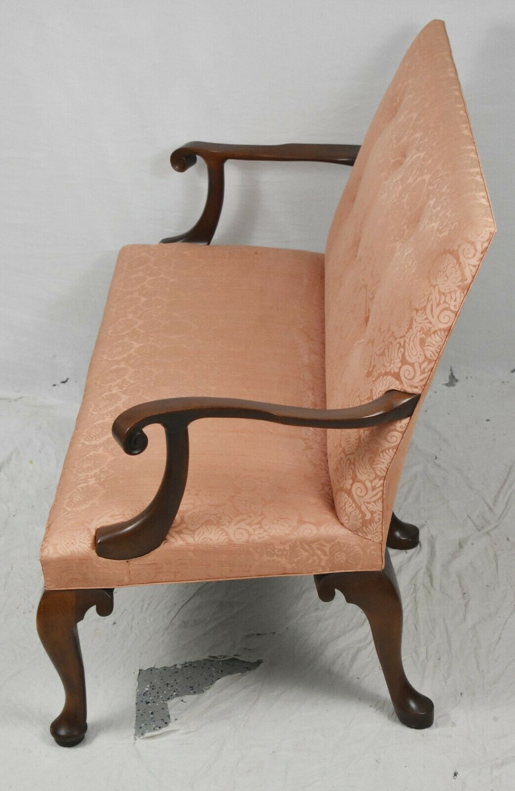 KITTINGER Williamsburg Mahogany Settee CW-154 Silk Rose Schumacher Damask Fabric