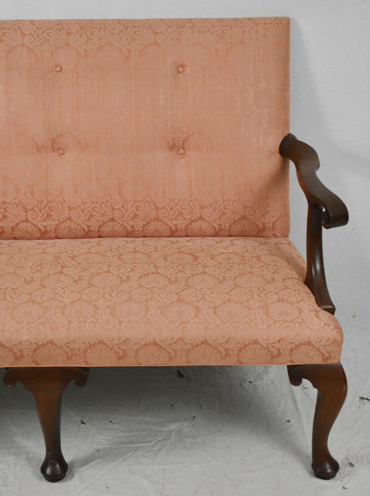 KITTINGER Williamsburg Mahogany Settee CW-154 Silk Rose Schumacher Damask Fabric