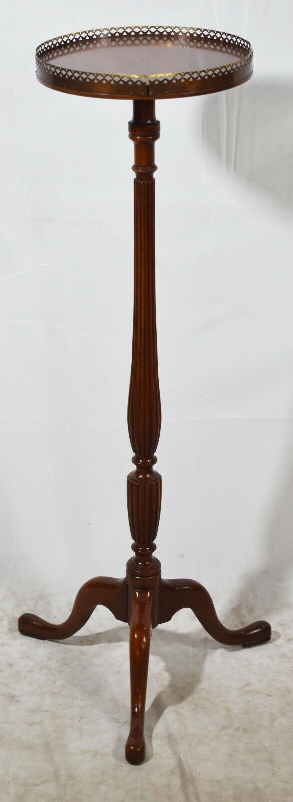 Large Mahogany Plant Stand Candlestick with Brass Gallery Williamsburg Style