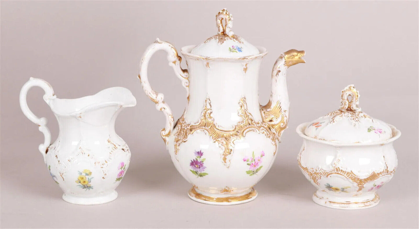 NEO-BAROQUE ROYAL B&X ENGLISCH BY MEISSEN TEA POT, SUGAR & CREAMER PORCELAIN