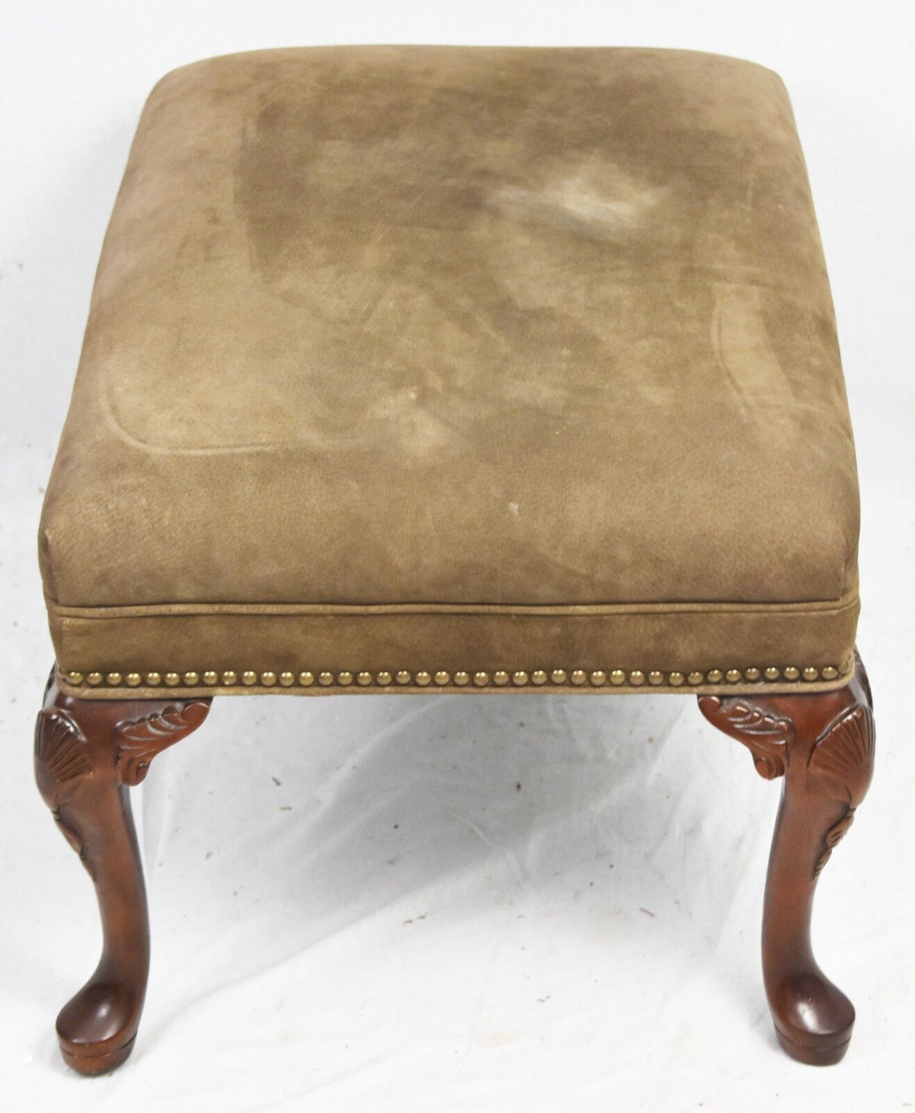 Old Hickory Tannery Mahogany Chair with Ottaman Tan Leather Fabric Nailhead Trim