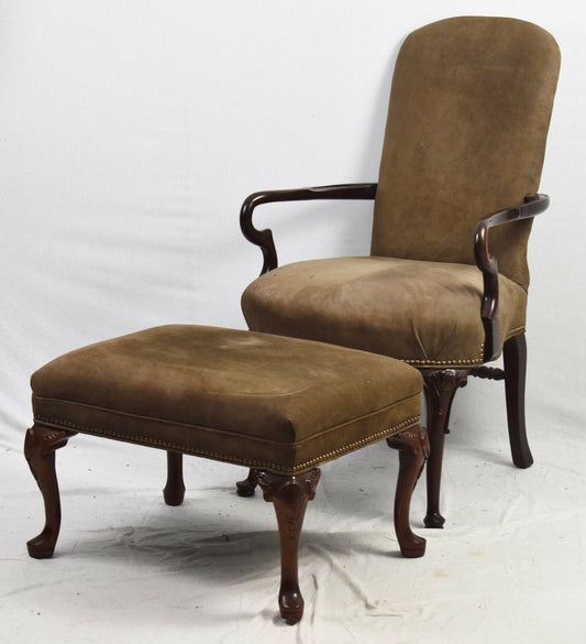 Old Hickory Tannery Mahogany Chair with Ottaman Tan Leather Fabric Nailhead Trim