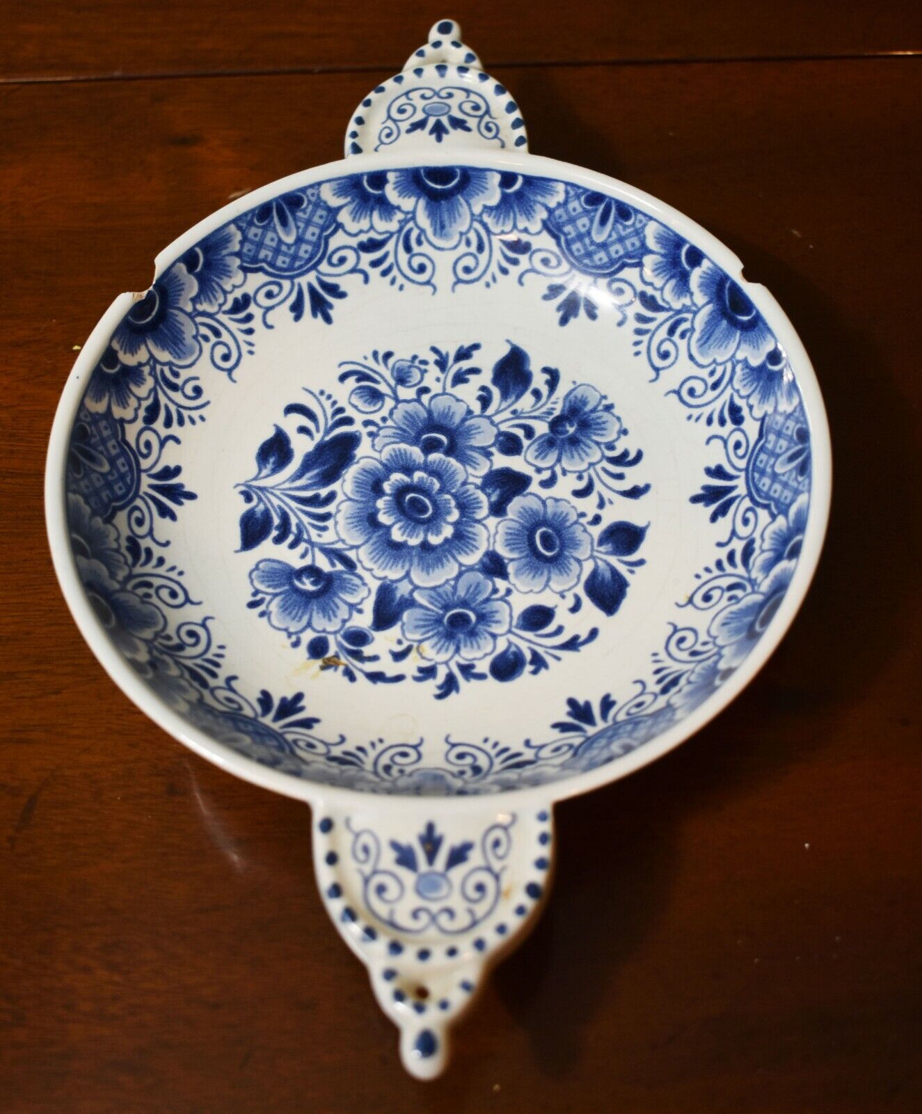 OUD Delft Pottery Porcelain Blue & White Flower Porringer Bowl Williamsburg Look