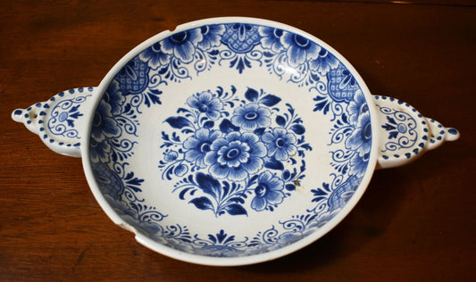 OUD Delft Pottery Porcelain Blue & White Flower Porringer Bowl Williamsburg Look