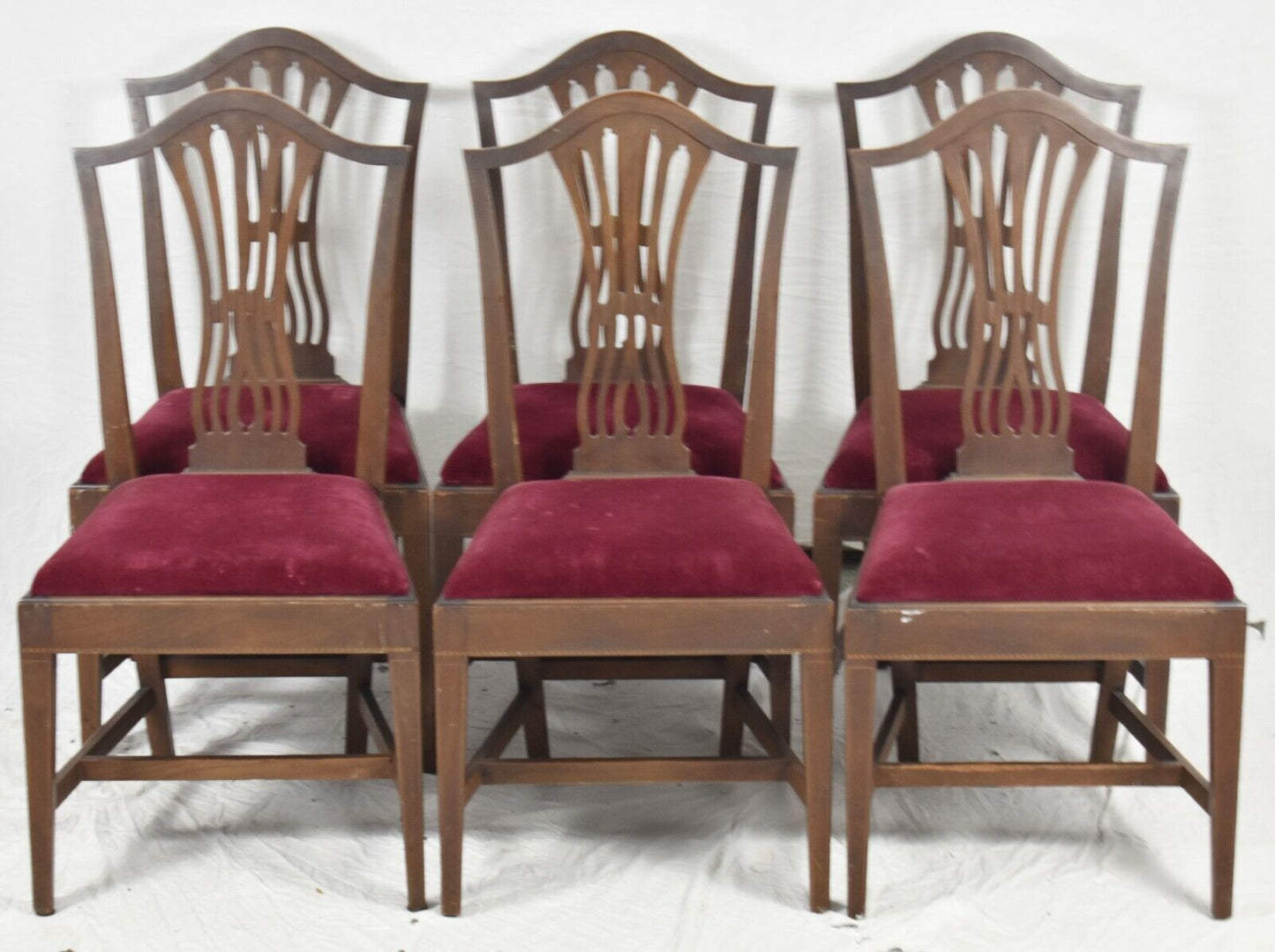 Set of 6 Potthast Bros. Mahogany Chippendale Style Dining Chairs with Inlays