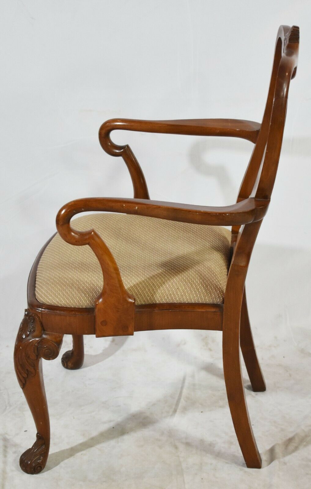 Set of 6 Queen Anne Burl Walnut Dining Chairs Claw and Ball feet Carved Shell