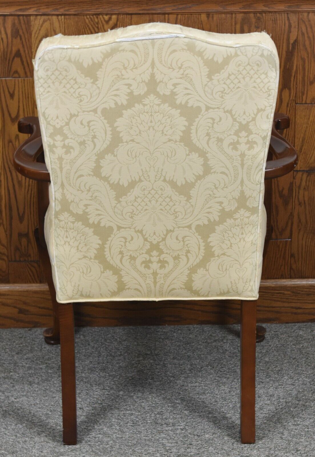 Southwood Mahogany Queen Anne Arm Chair Damask Fabric