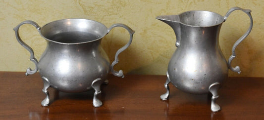 Stieff Colonial Williamsburg Pewter Creamer & Sugar Bowl Set CW 83-7 & CW 84-7