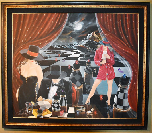 Victor Ostrovsky "The Game" Original Oil Painting Professionally Framed & Signed