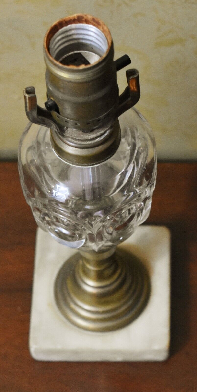 Vintage Crystal Glass Table Lamp on Marble Base