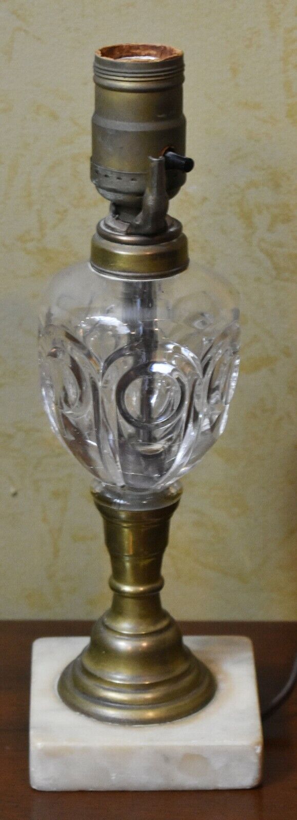 Vintage Crystal Glass Table Lamp on Marble Base