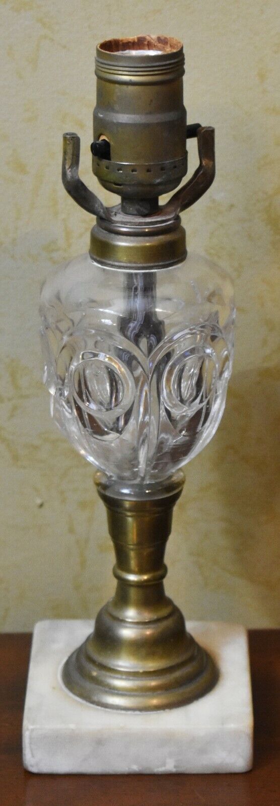 Vintage Crystal Glass Table Lamp on Marble Base