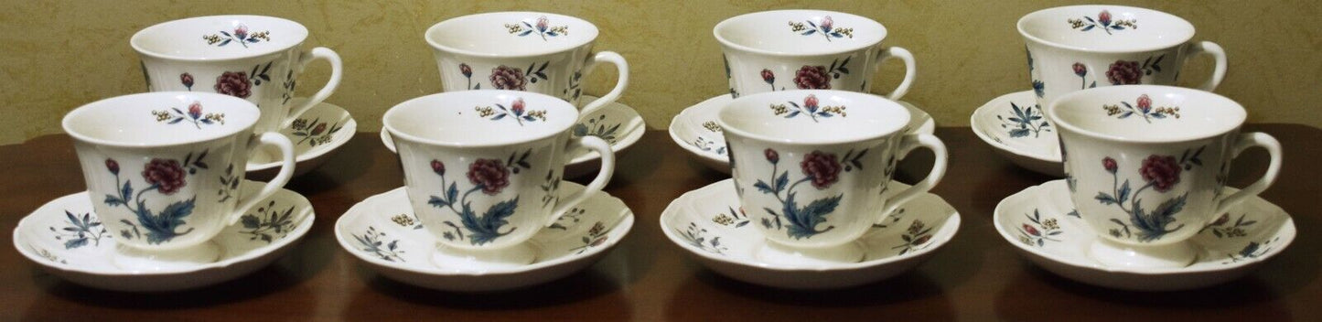 Wedgwood Williamsburg Potpourri Footed Cups & Saucers TDK510 2-7/8" Set of 8