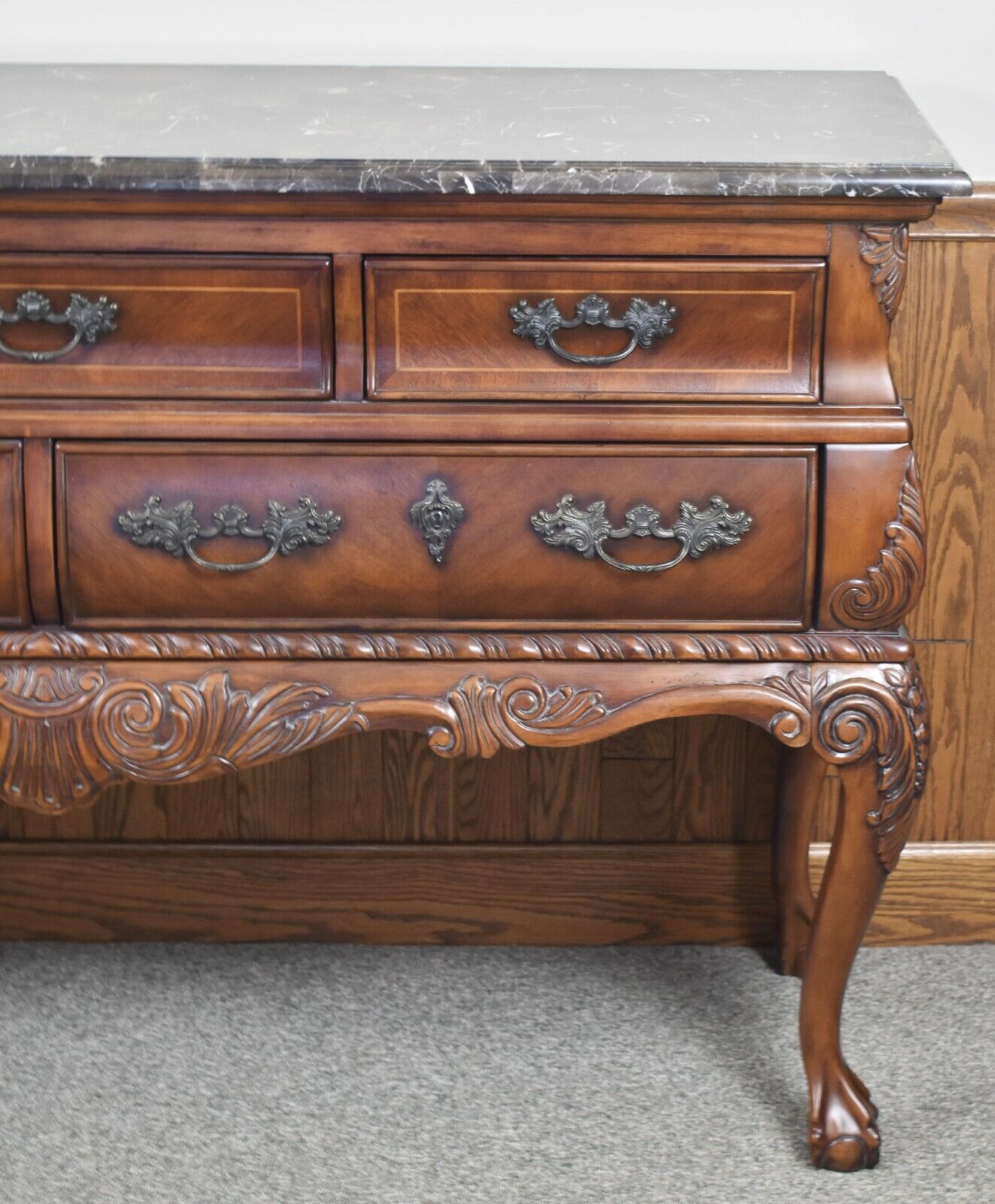 Broyhill Mahogany Marble Top Chest of Drawers Ball & Claw Chippendale Style