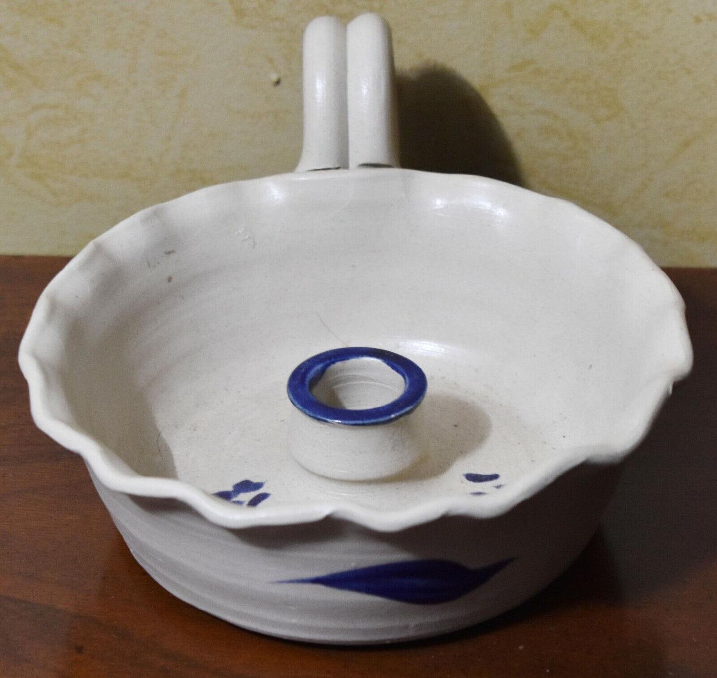 Williamsburg salt glazed pottery cobalt blue Candle Stick Holder